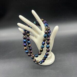 Vintage Glass Bead Necklace Faceted Iridescent Black Aurora Borealis Rainbow